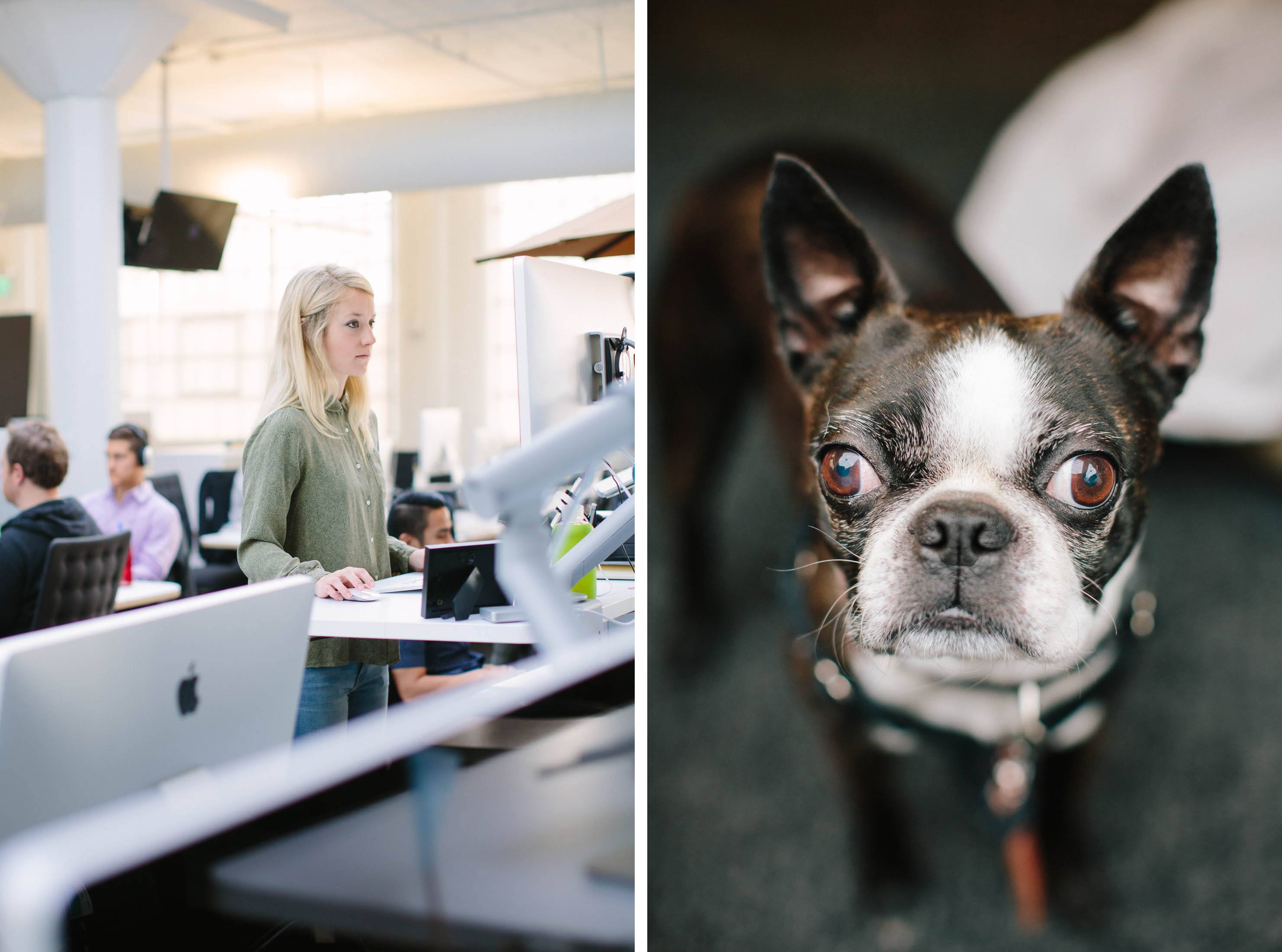 Steph settles in for a design session at her desk. Penny hangs out nearby throughout the day. “I block out my calendar every day for a couple 1-2 hour sessions of uninterrupted design time. Its usually my ‘headphones on’ time for me to get my design work done. Its really the only way I have found to juggle both management and being an individual contributor.”