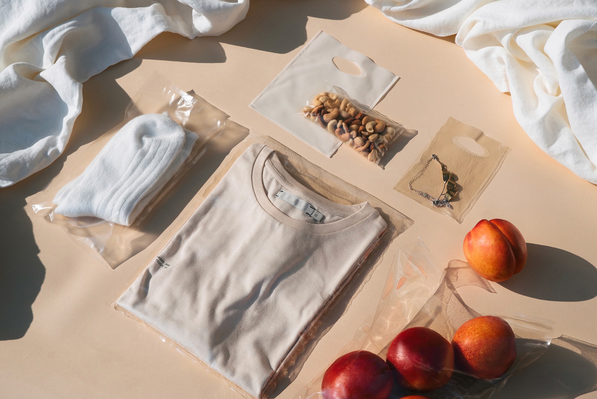 Assortment of Sway Firstwave™ clear seaweed based plastic bags. Credit: Sway.