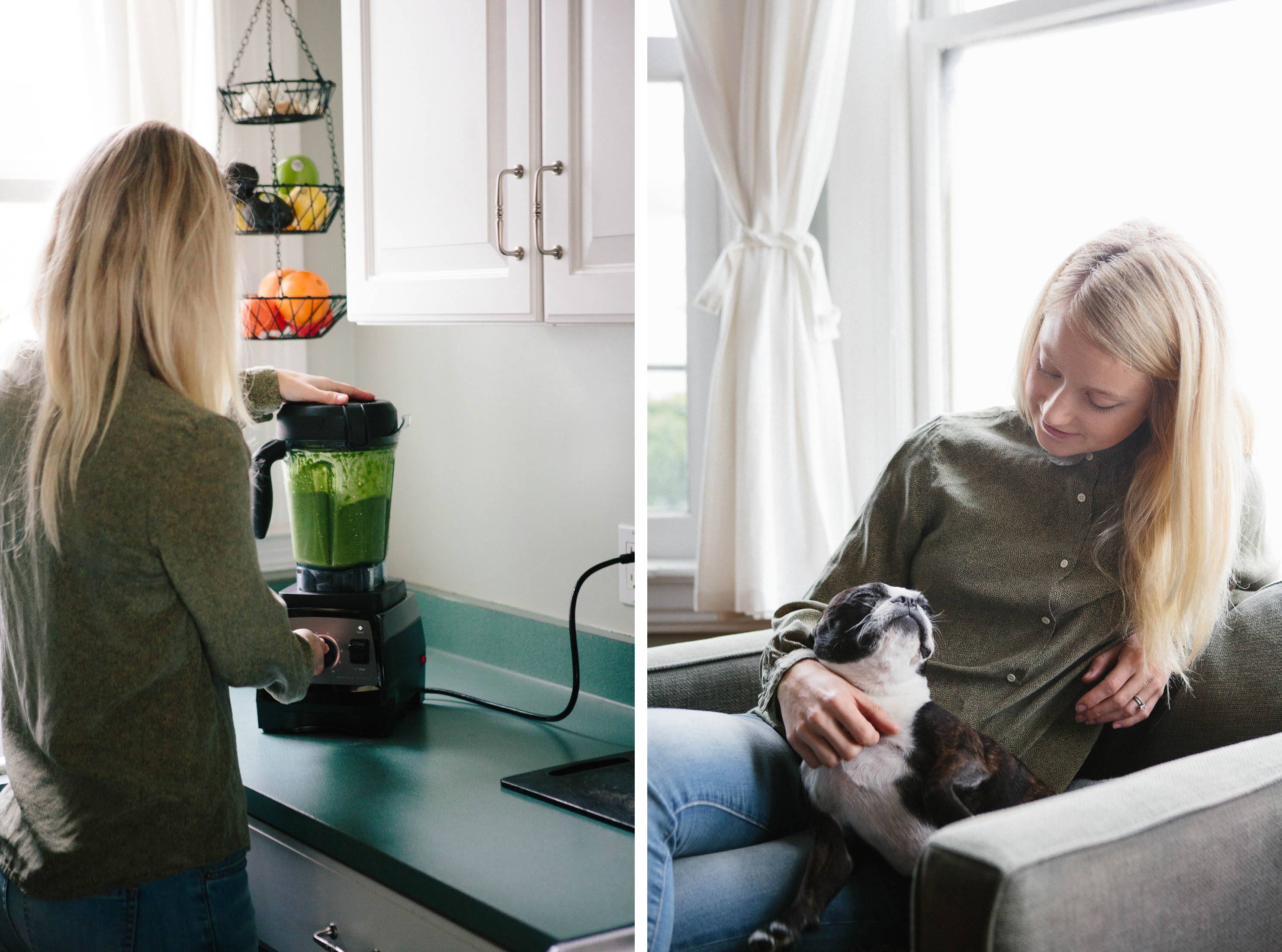 Steph lives in the Mission District with her husband and Boston Terrier, Penny. She wakes up super early every morning to work out in Dolores Park, just a short walk away from their place. Before heading out to work, Steph makes a green smoothie for breakfast.