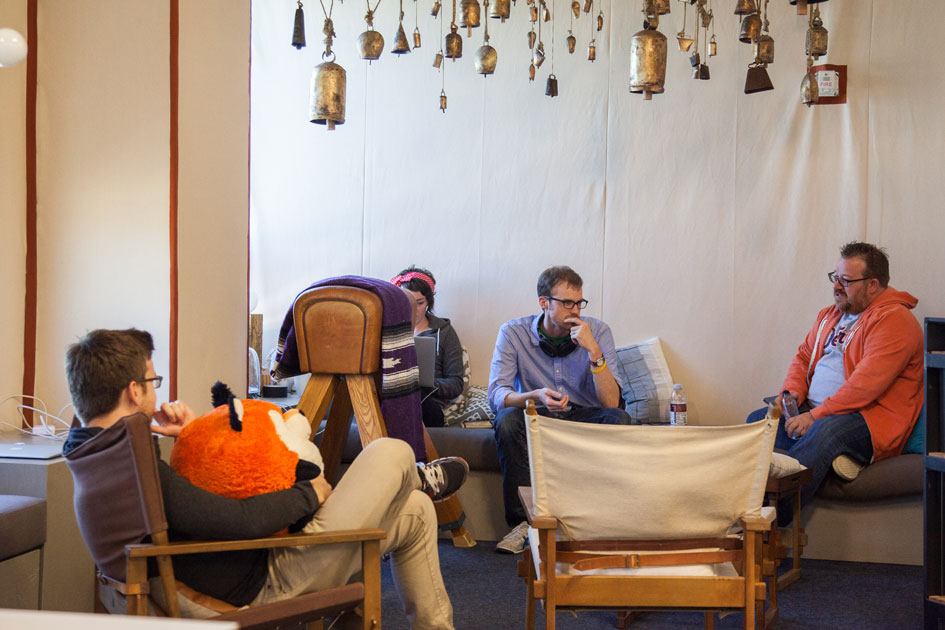 “The tent” is a popular place to work and hang out in the afternoons. Spaces around the office are designed to give people variety and a chance to interact.