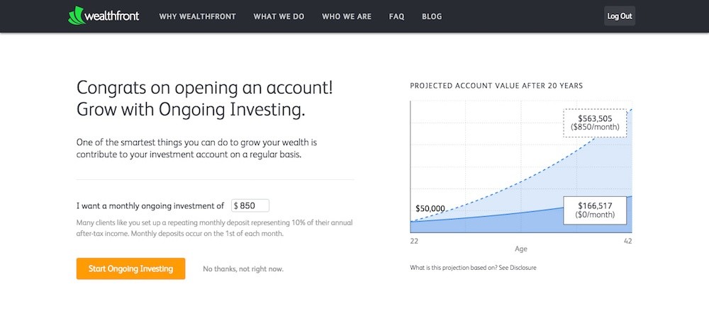 A simple graphic showing the huge difference when saving $850/month for 20 years vs no monthly savings.