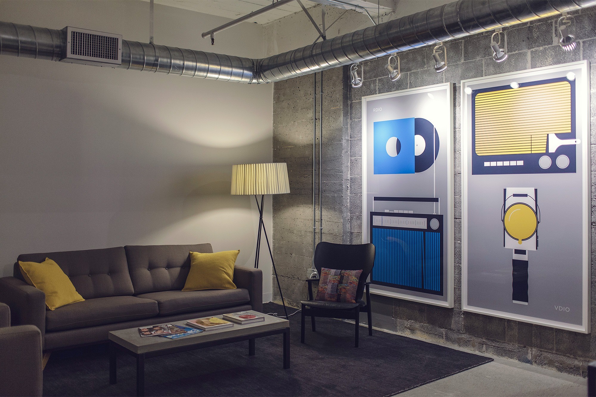 The Rdio lobby showcases two custom pieces by local concert poster designer Jason Munn (Small Stakes). This commission is just one of many ways that Rdio supports the creative community.