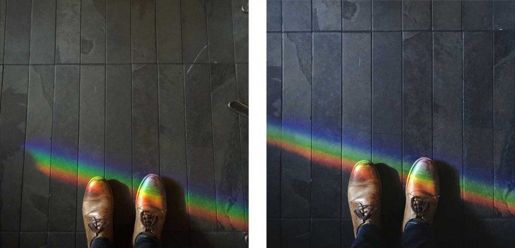 Left: unedited. Right: edited, with distractions removed and perspective fixed.  Photos: Loren Baxter