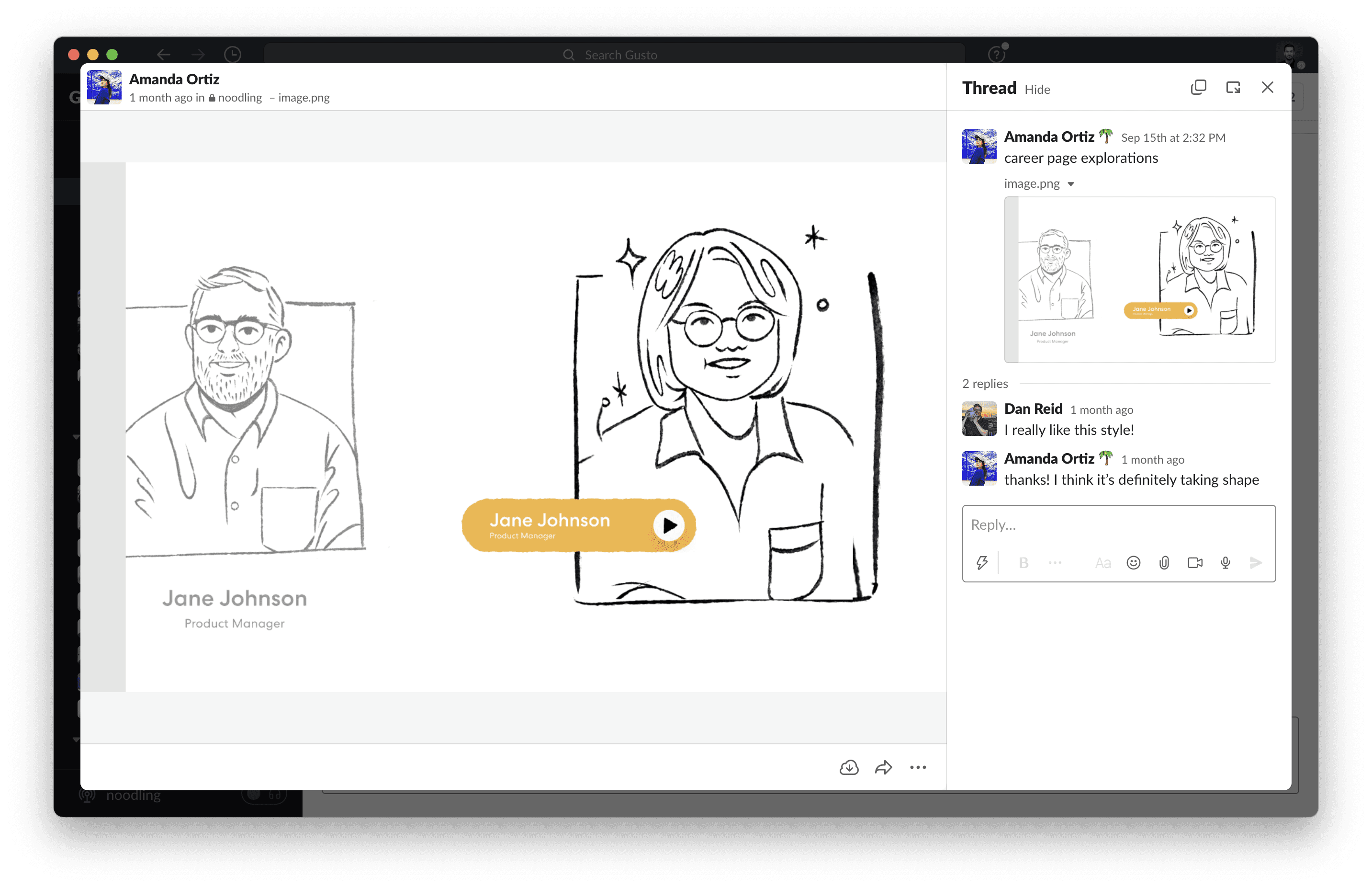 The team often shares in-progress work on Slack for casual feedback.