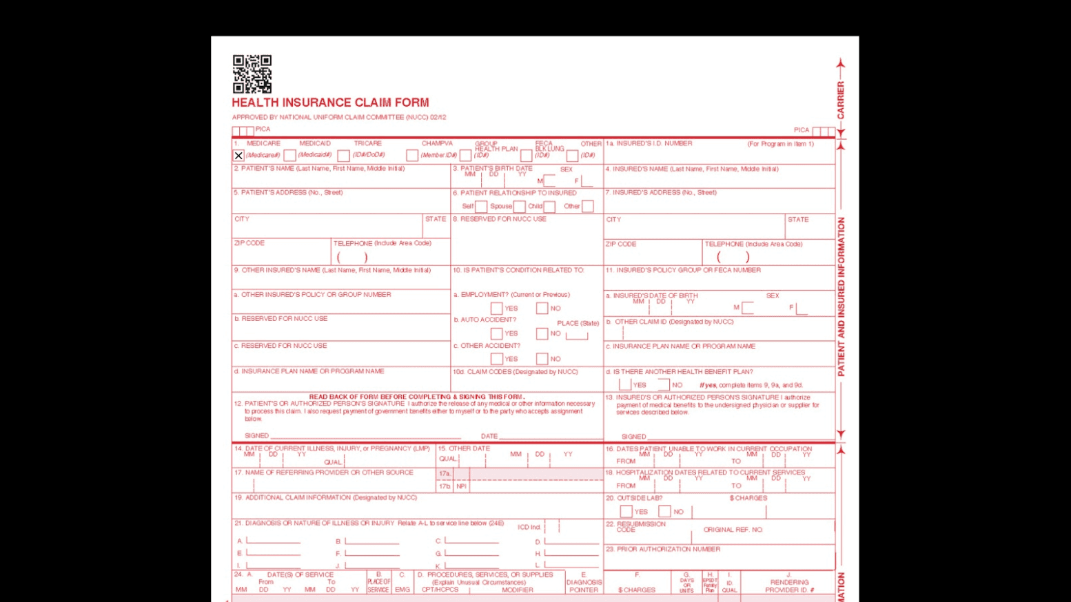 A standard out-of-network form patients need to fill out to get money back from their insurance company.